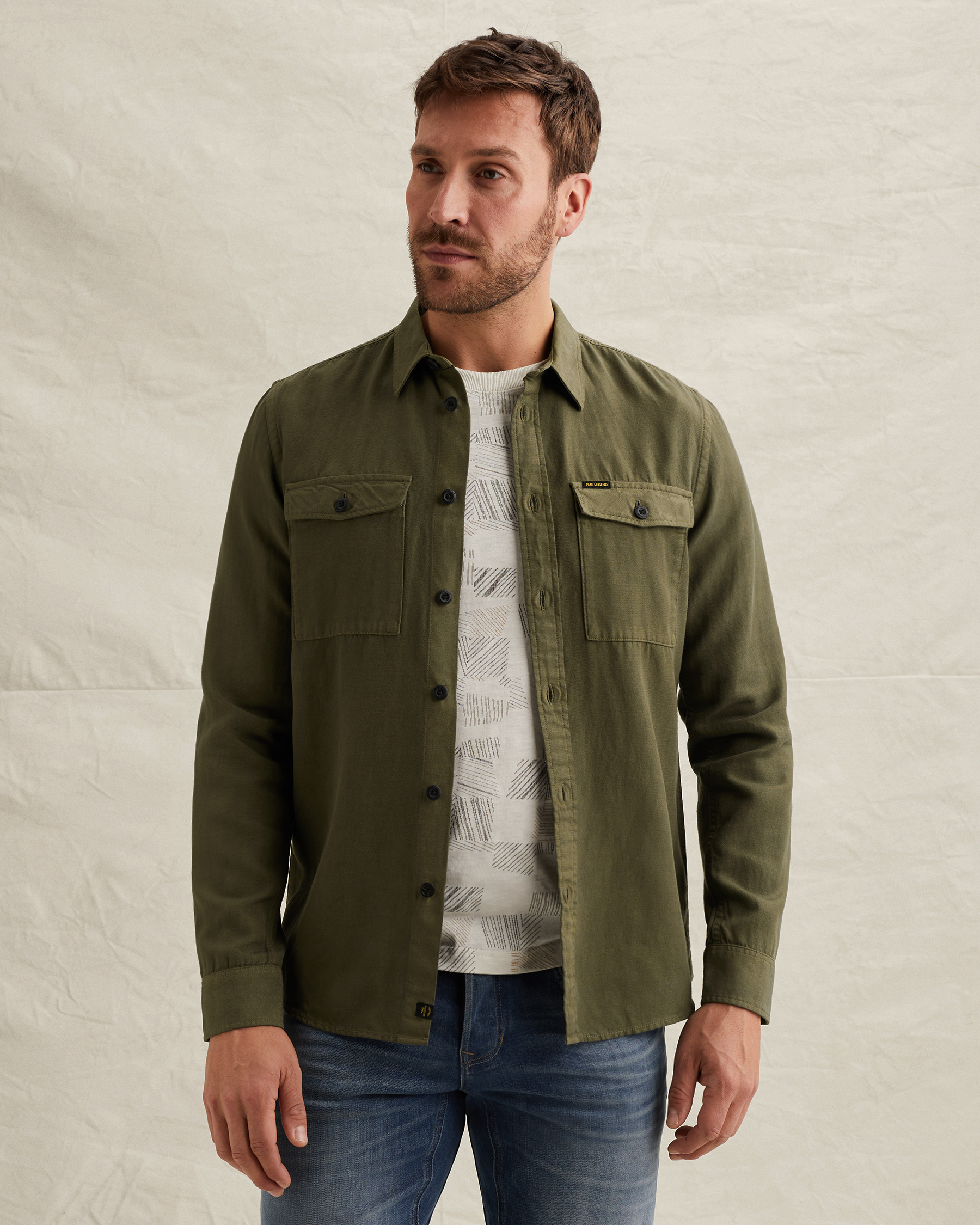 PME Legend Shirt in cotton/linen with stitching detailsx