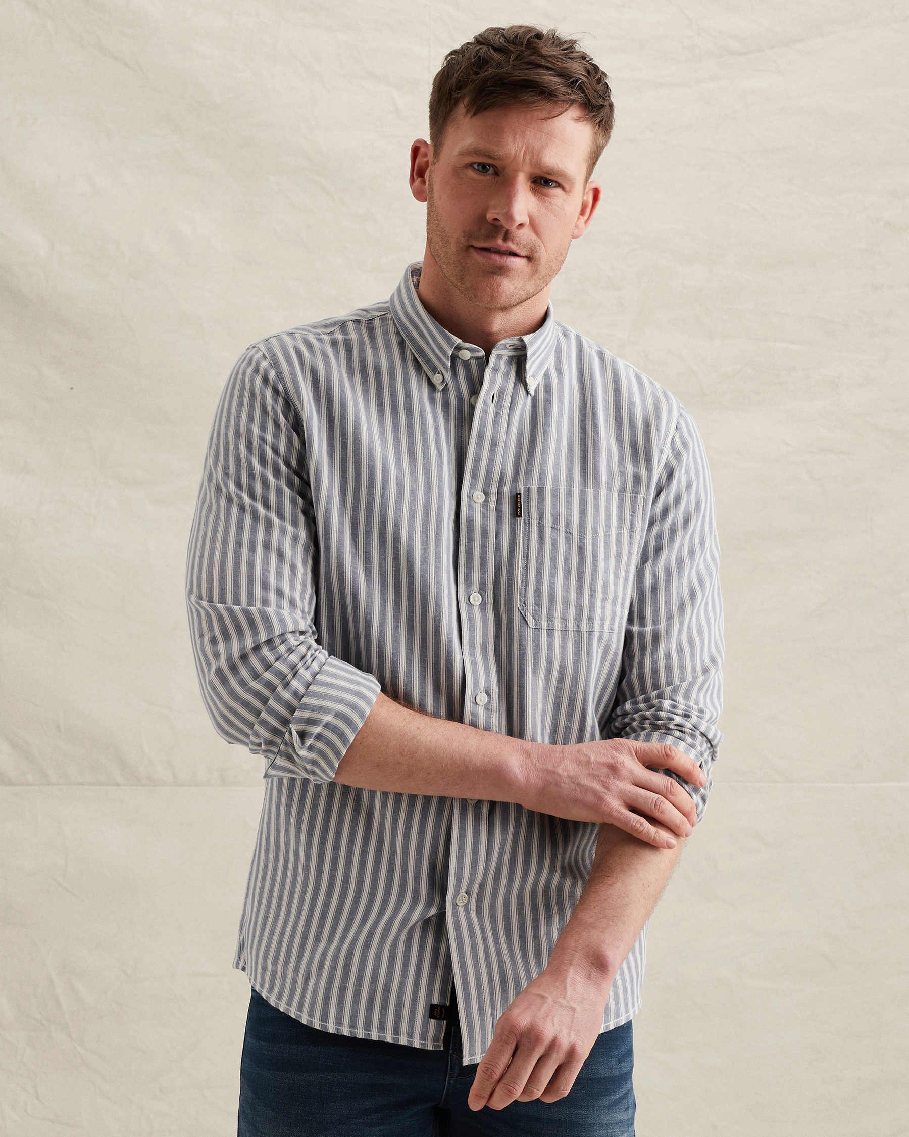 PME Legend Shirt in cotton/linen with stripe patternx