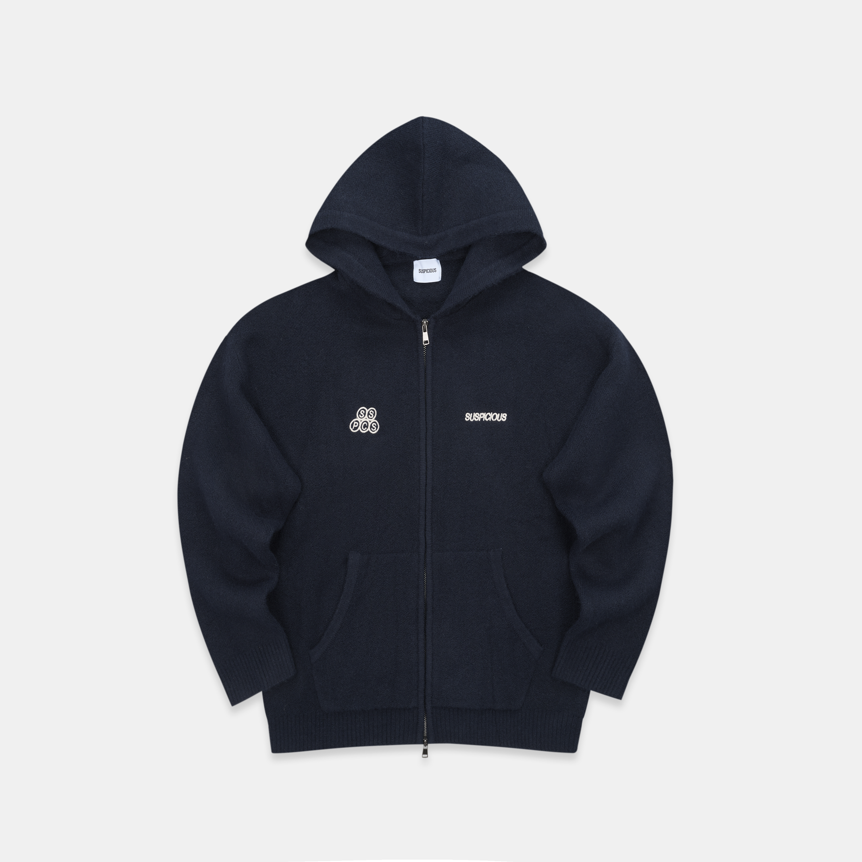 Suspicious Antwerp Winter1 / Landscape Knitted Zipped Hoodie - Navy