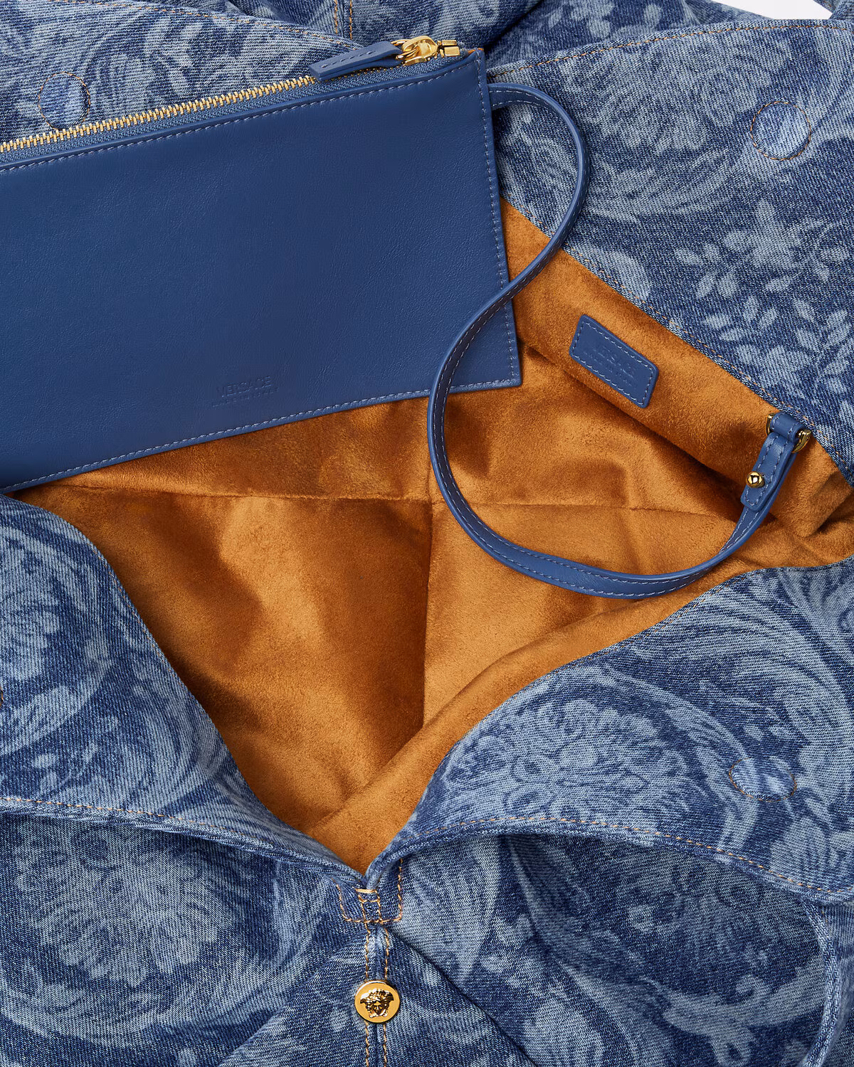Versace Barocco Protea Denim Large Shoulder Bag