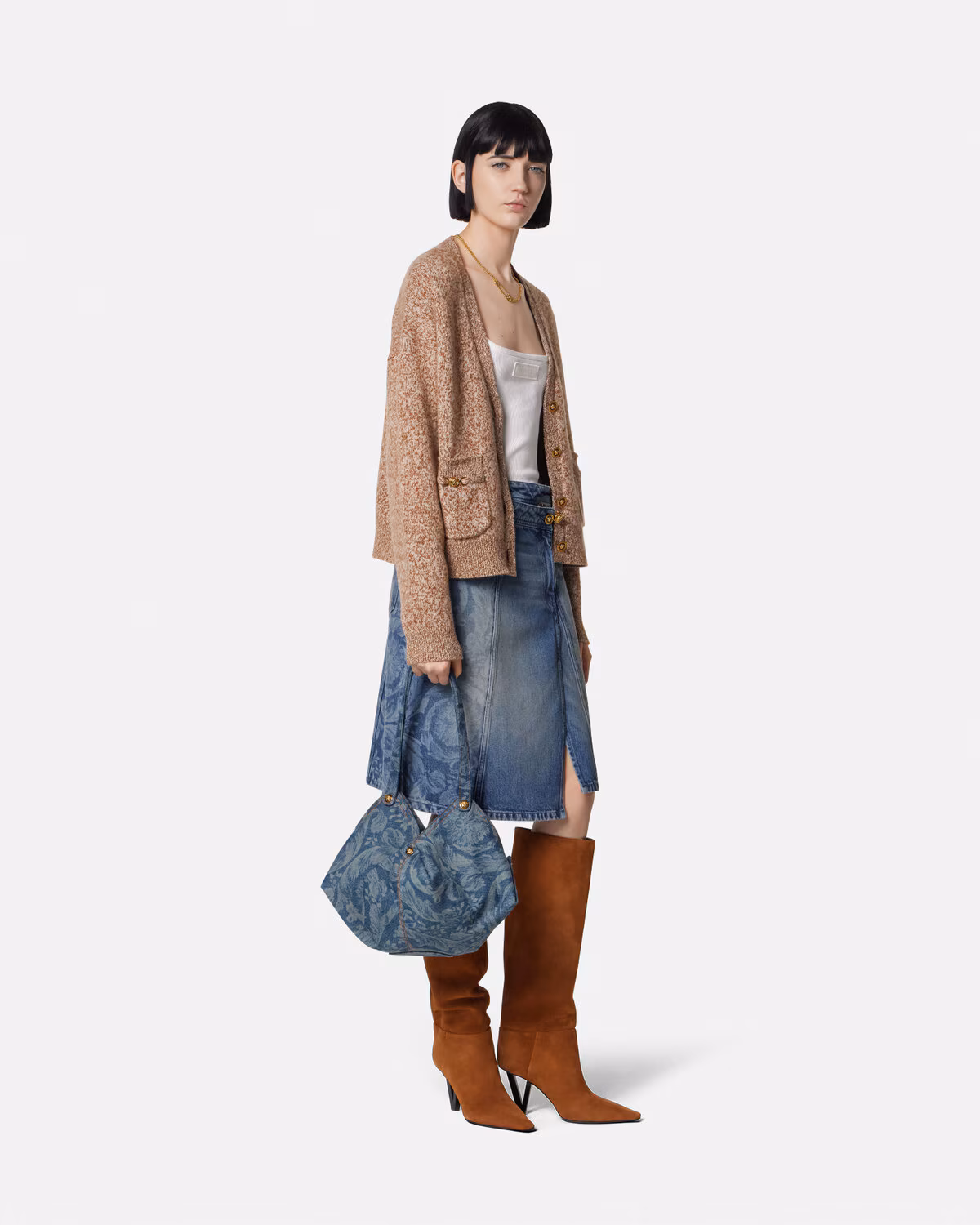Versace Barocco Protea Denim Shoulder Bag