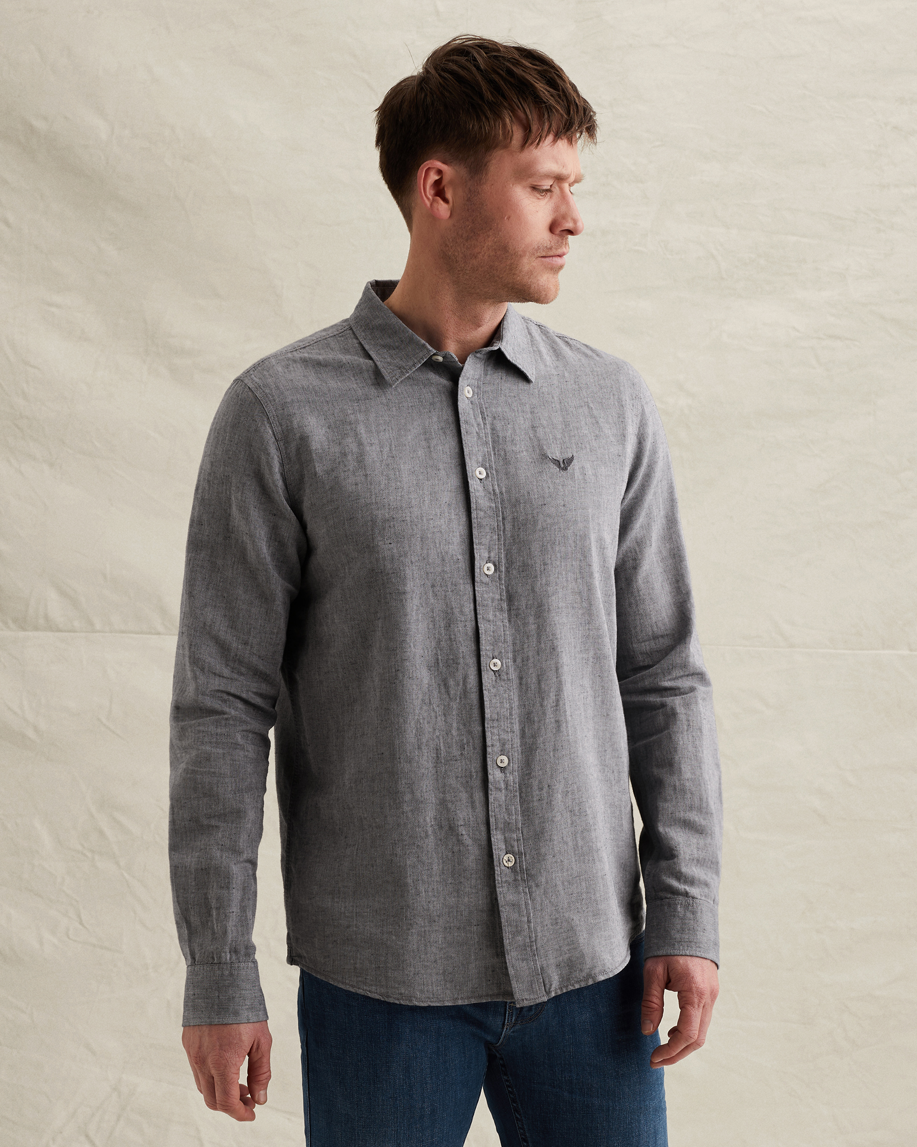 PME Legend Cotton/linen shirt with embroidered logox