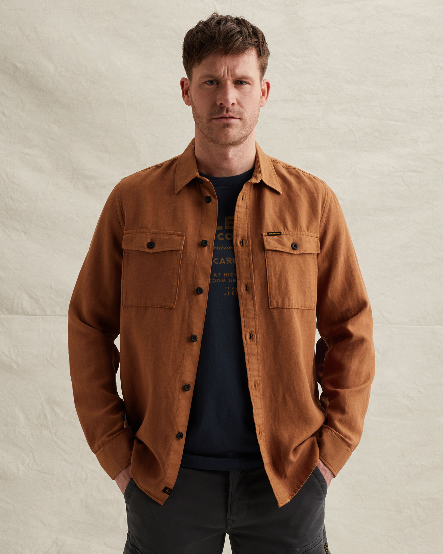 PME Legend Shirt in cotton/linen with stitching detailsx