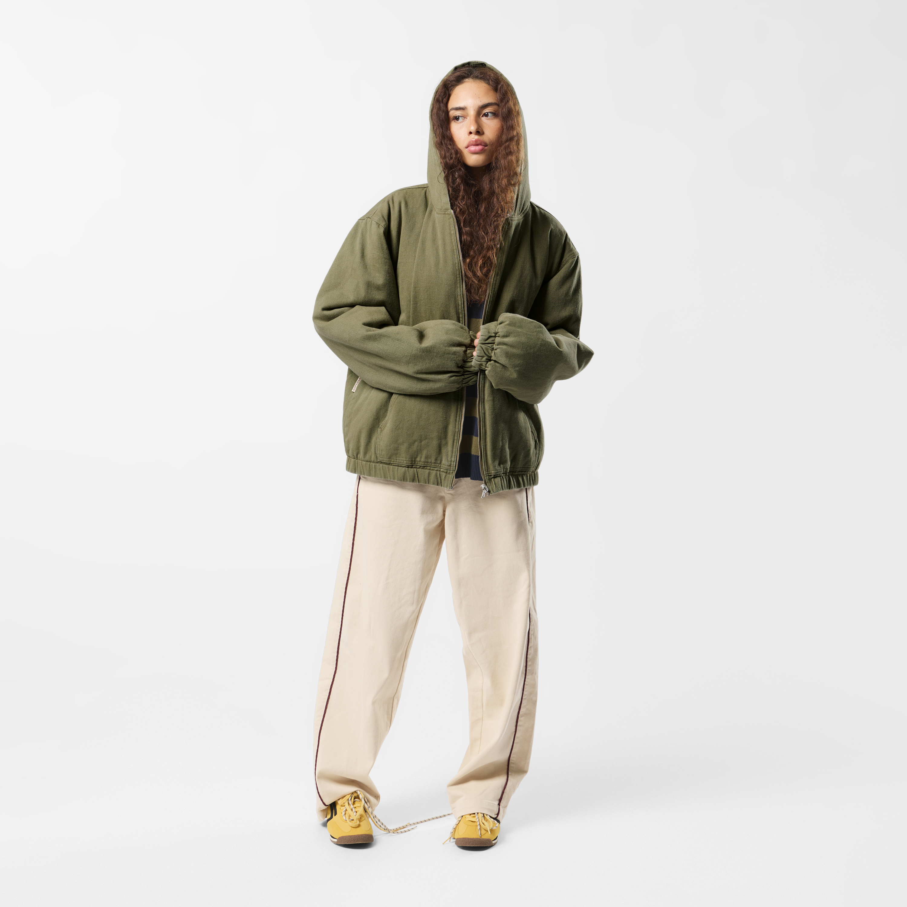 Suspicious Antwerp Fall / Reversible Canvas Hooded Jacket - Lichen Green