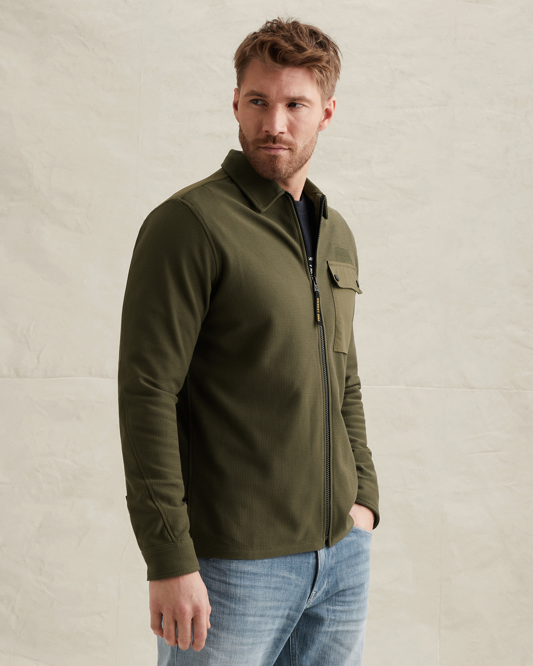 PME Legend Shirt jacket with  zipper closure and badgex