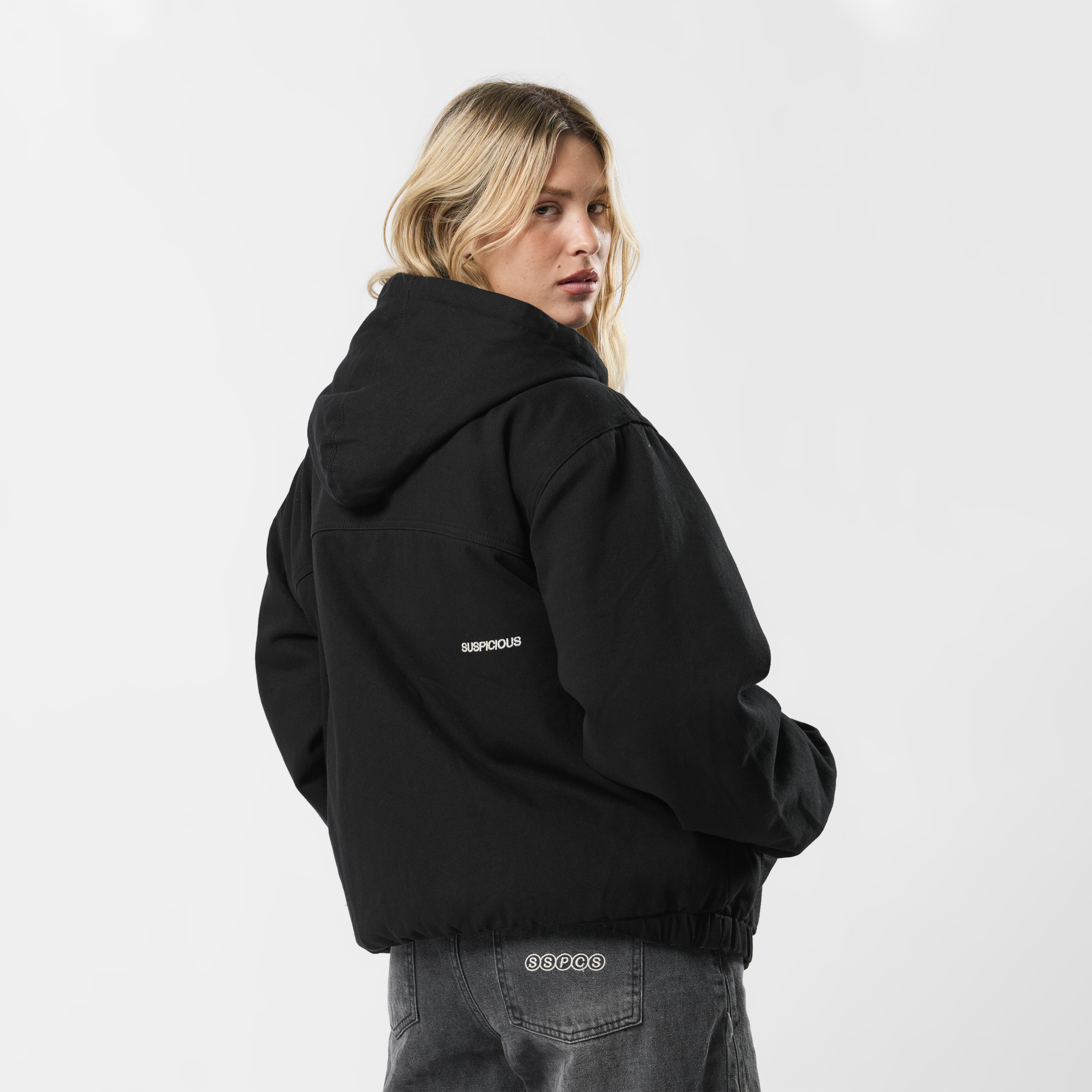Suspicious Antwerp Fall / Reversible Canvas Hooded Jacket - Black