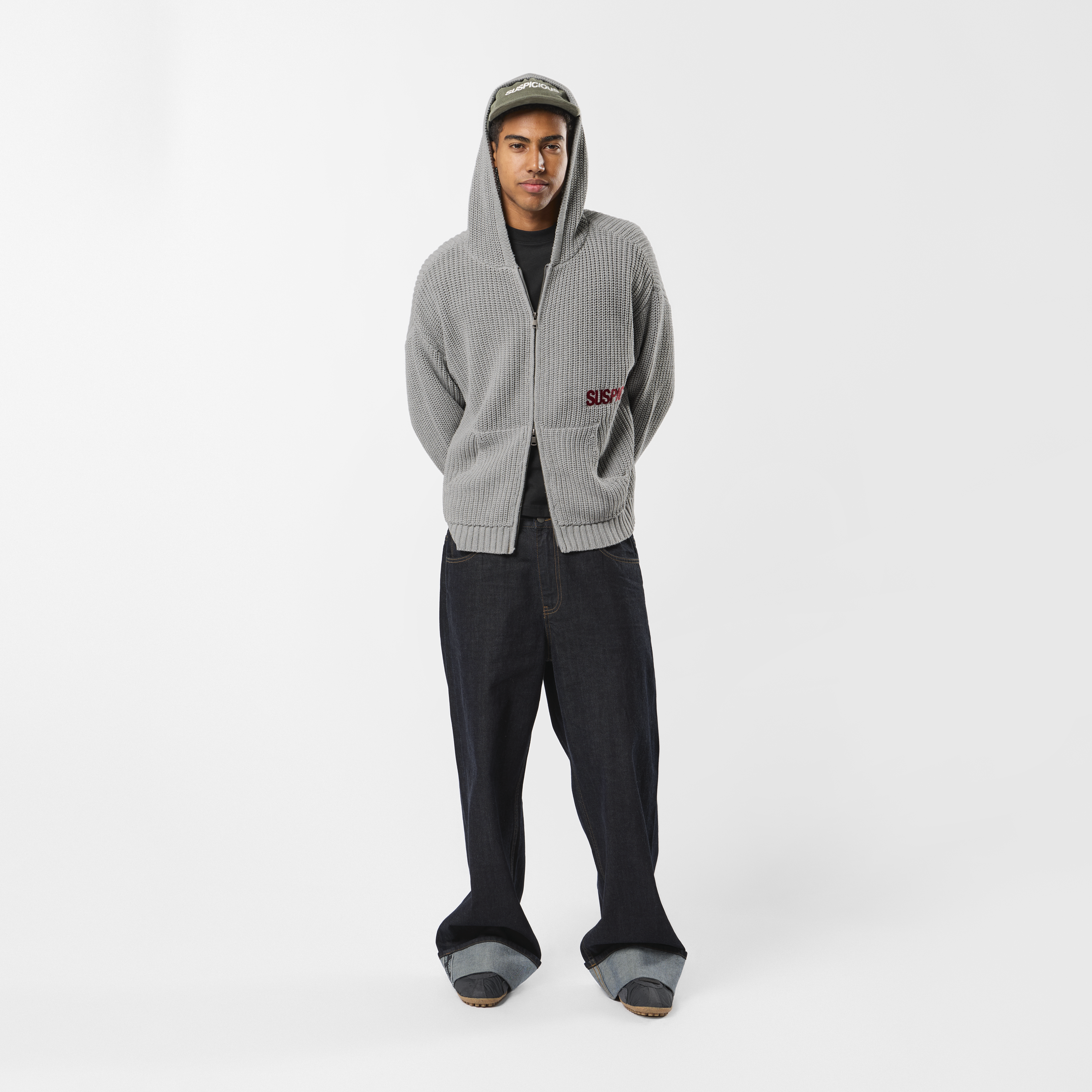 Suspicious Antwerp Fall / Core Zip-Up Knitted Hoodie - Neutral Heather