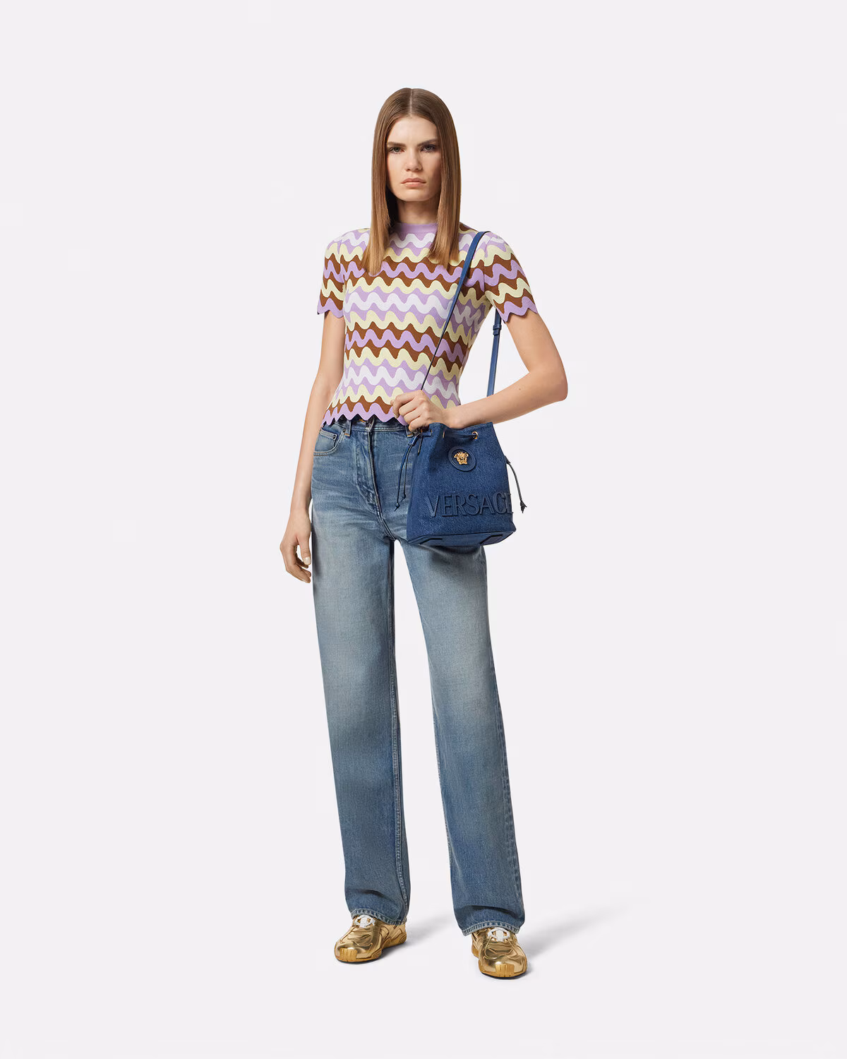 Versace La Medusa Denim Bucket Bag