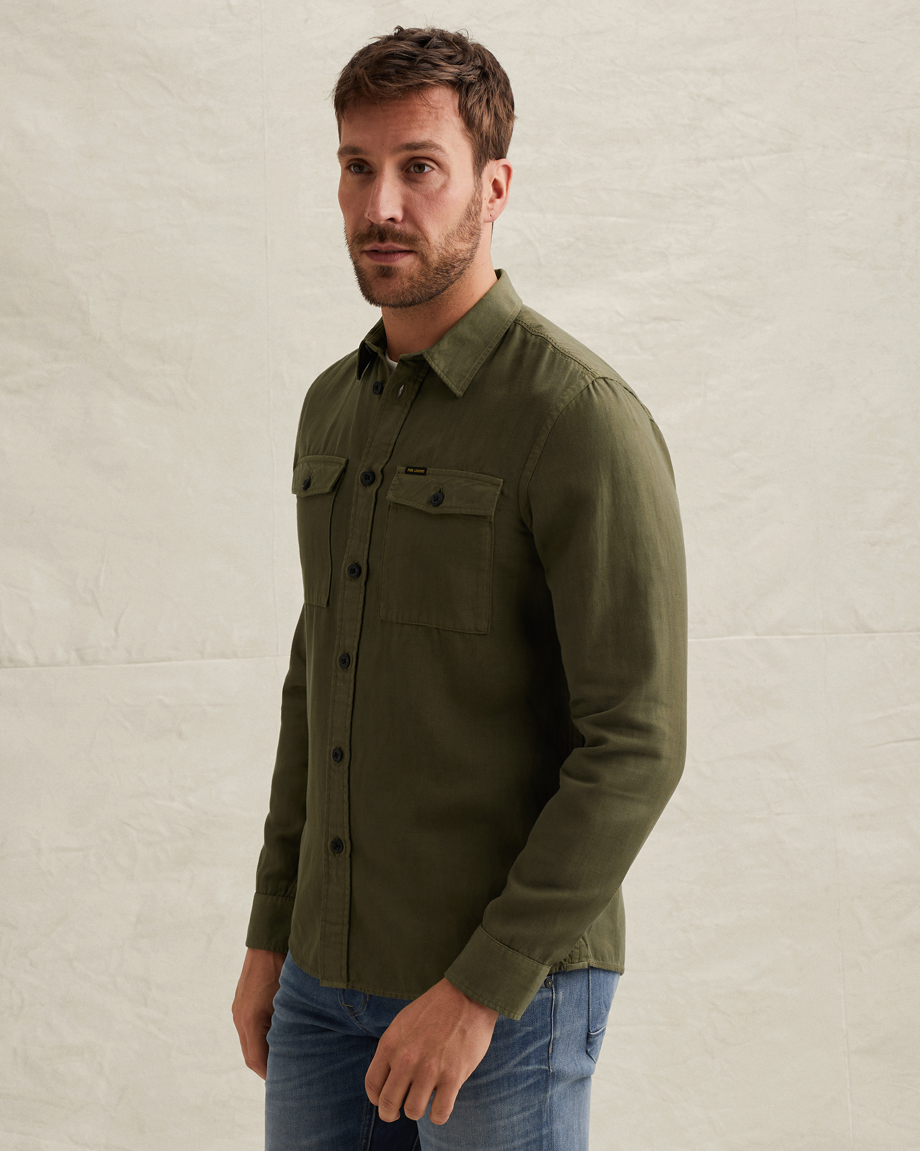 PME Legend Shirt in cotton/linen with stitching detailsx
