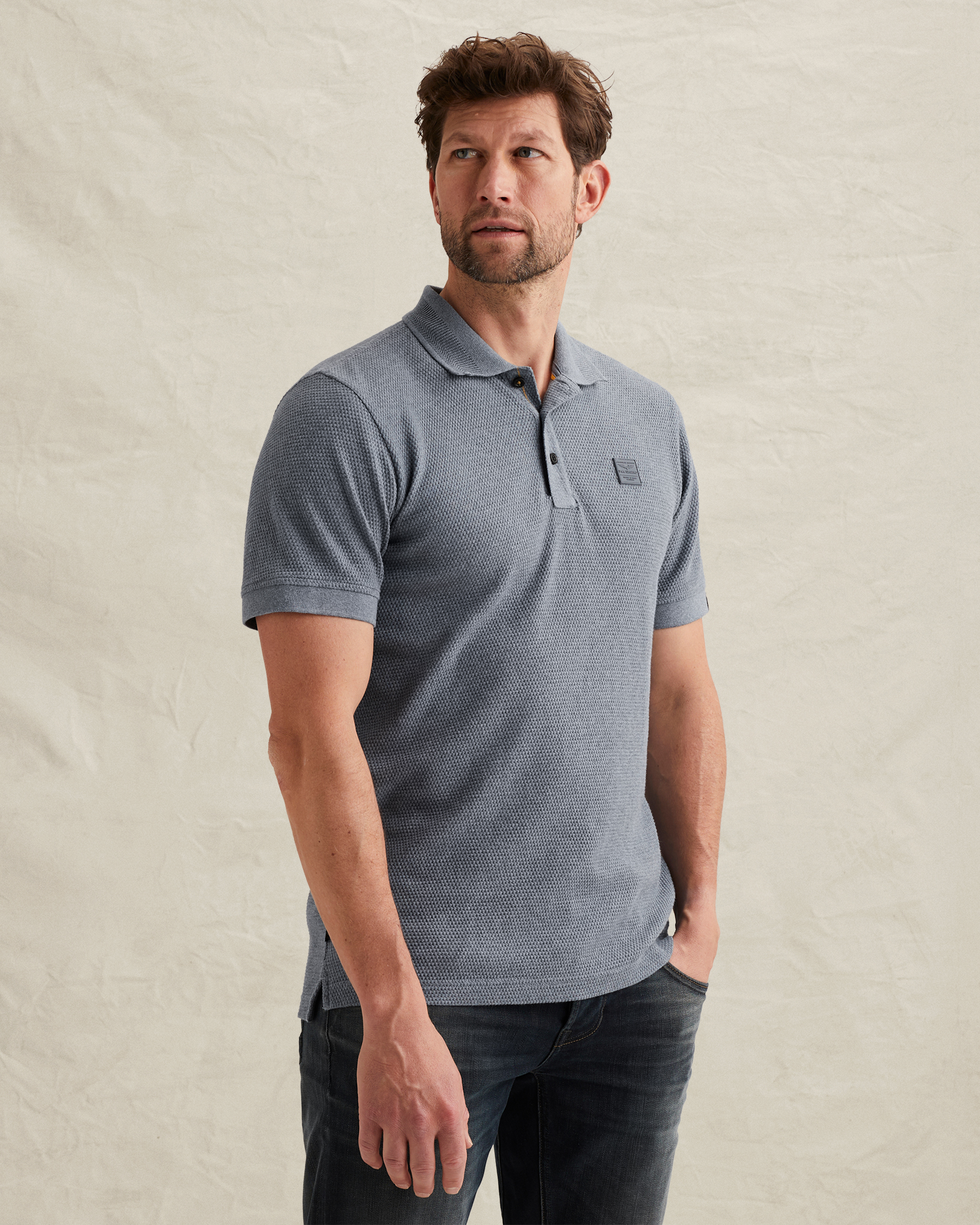 PME Legend Polo shirt with texture and ribbed hemsx