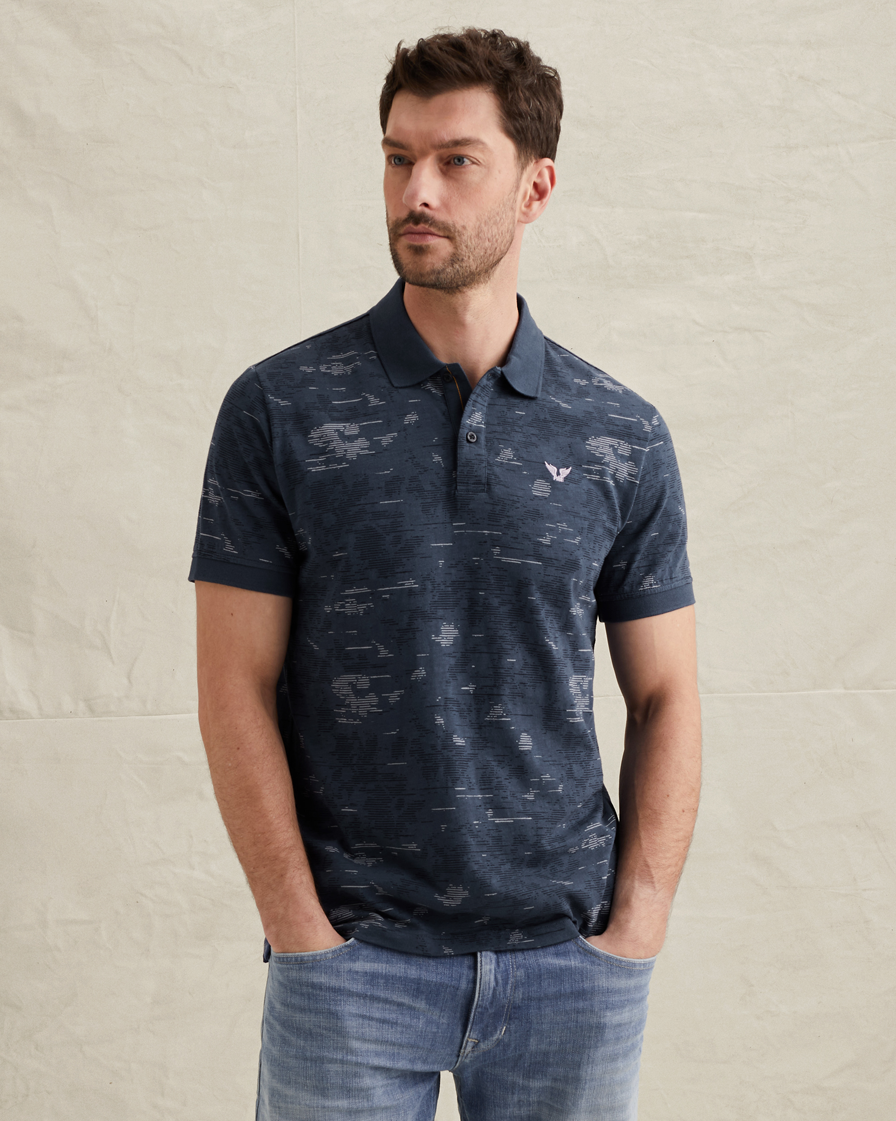 PME Legend Polo shirt in slub jersey with allover printx