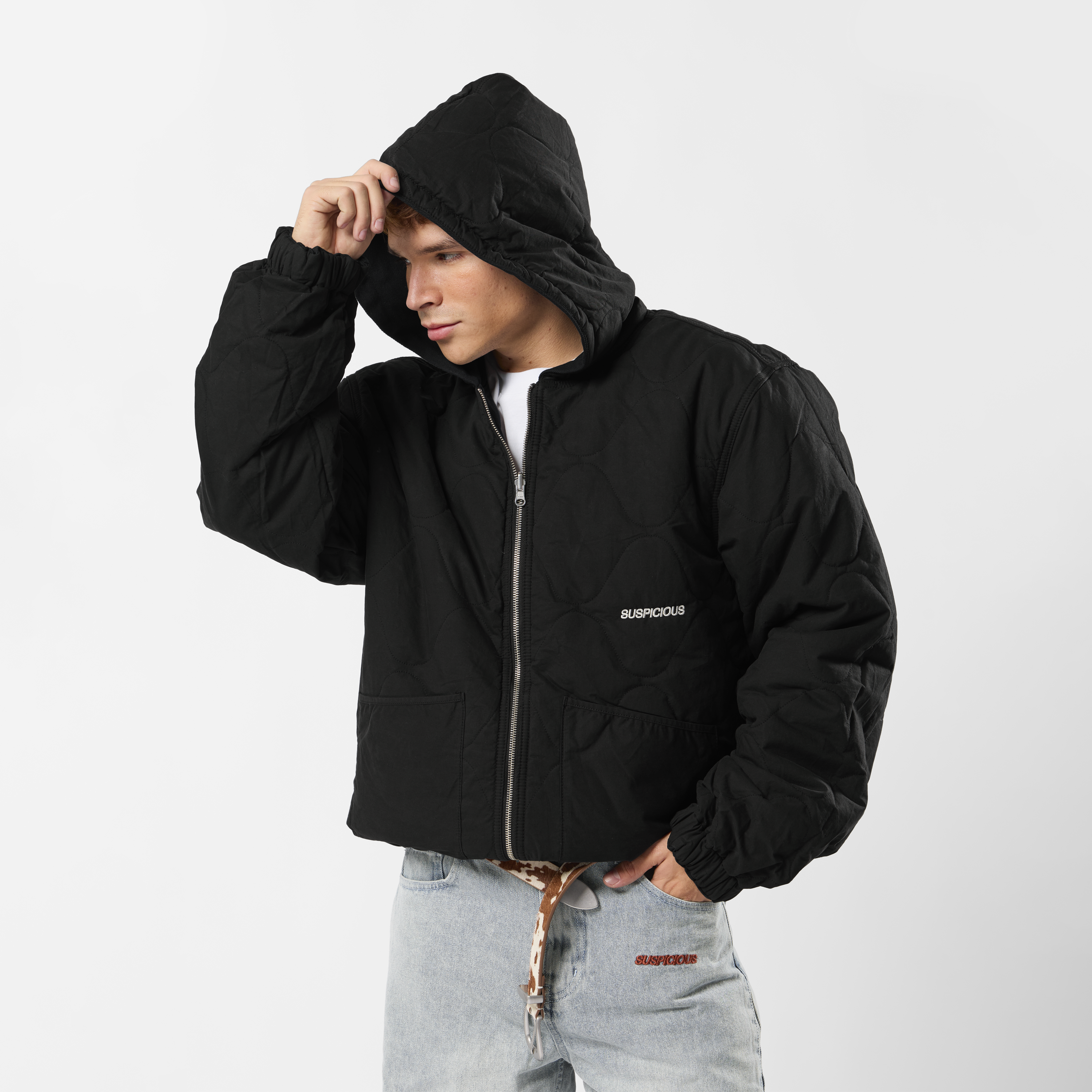 Suspicious Antwerp Fall / Reversible Canvas Hooded Jacket - Black