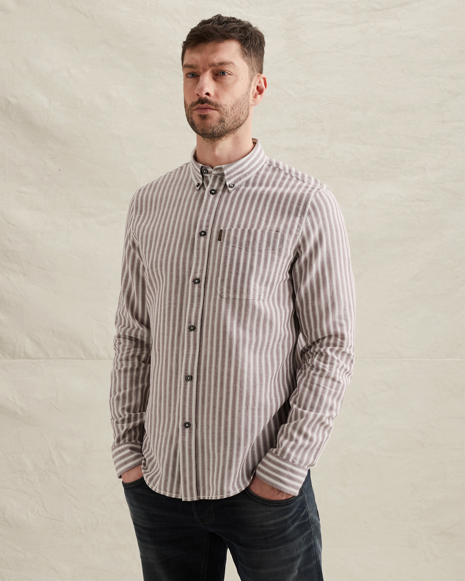 PME Legend Shirt in cotton/linen with stripe patternx