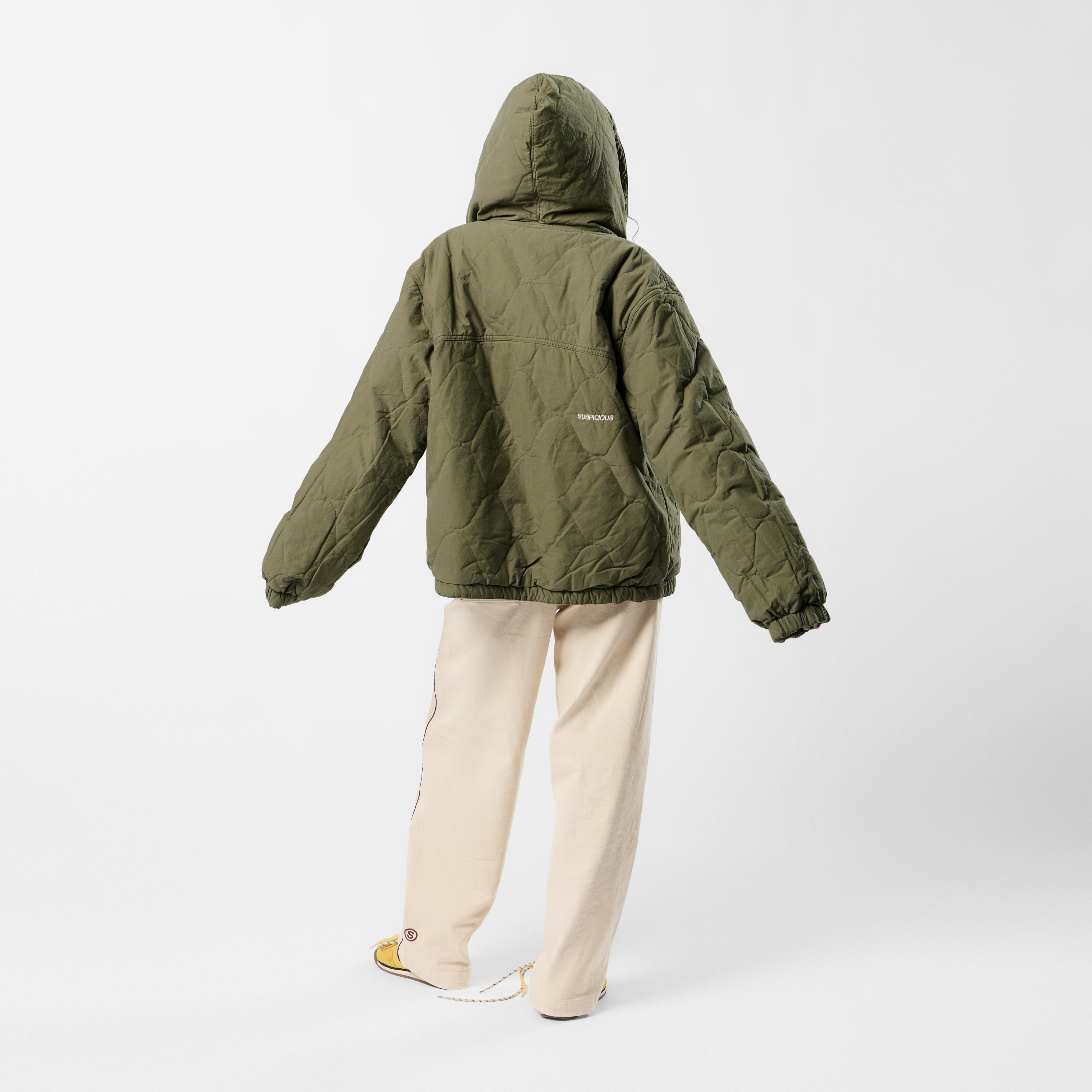 Suspicious Antwerp Fall / Reversible Canvas Hooded Jacket - Lichen Green