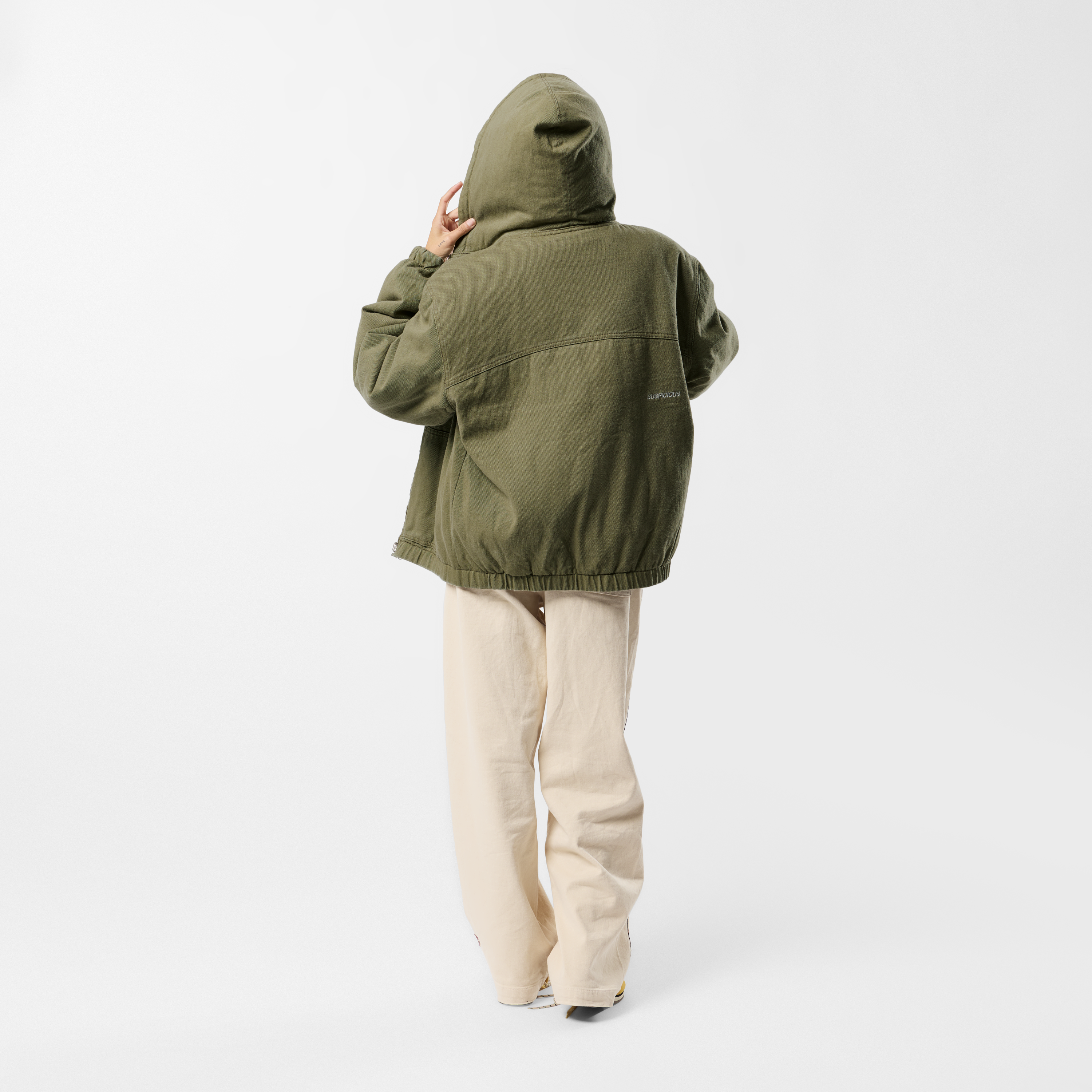 Suspicious Antwerp Fall / Reversible Canvas Hooded Jacket - Lichen Green