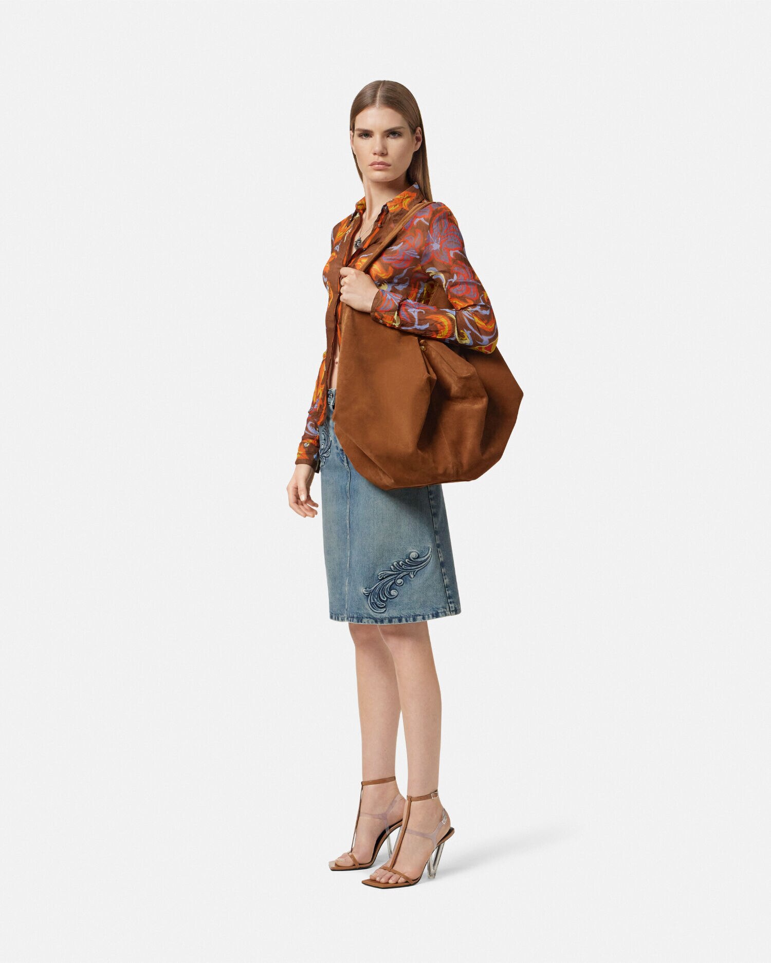 Versace Protea Suede Large Shoulder Bag