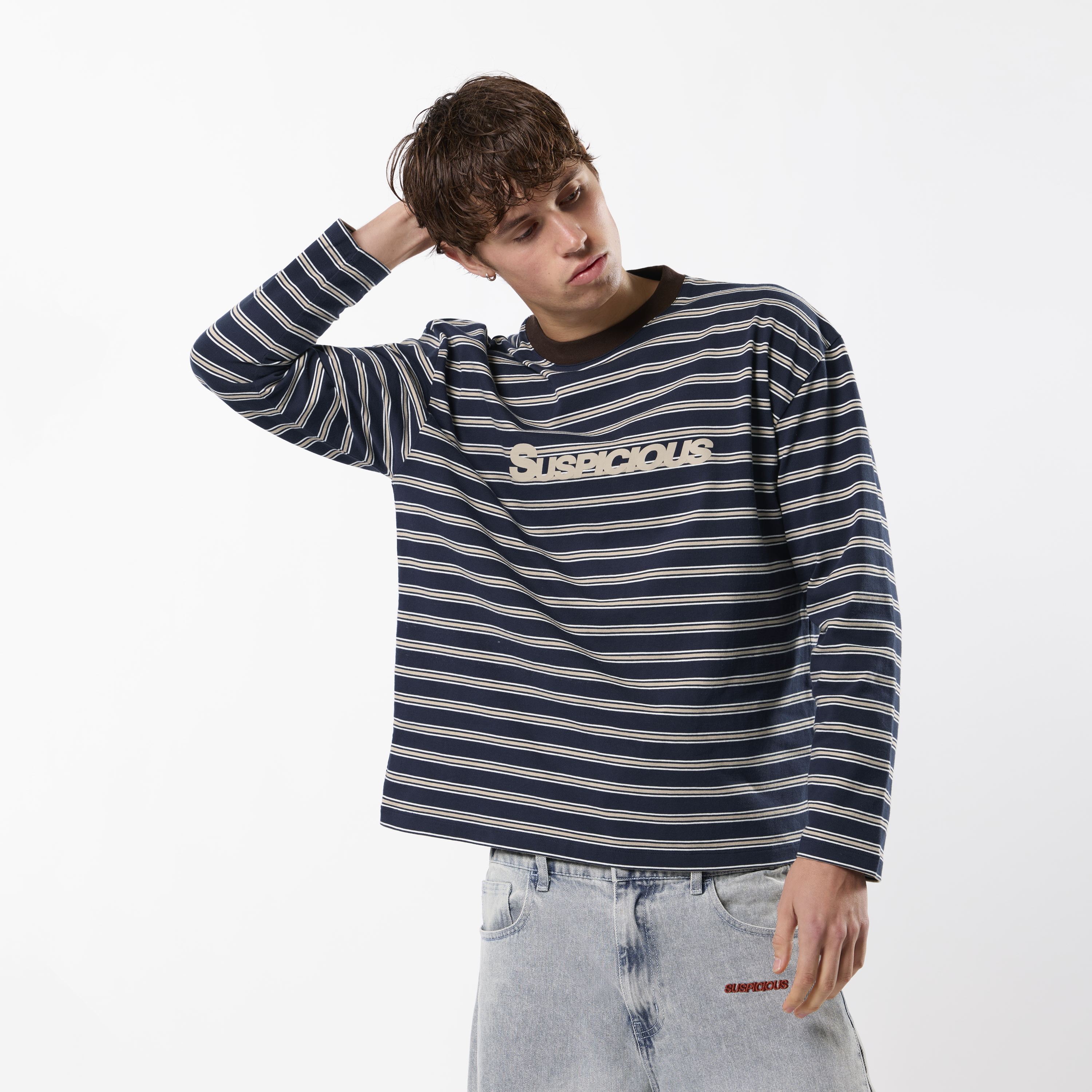 Suspicious Antwerp Winter3 / Flow Striped Longsleeve - Blue & Brown