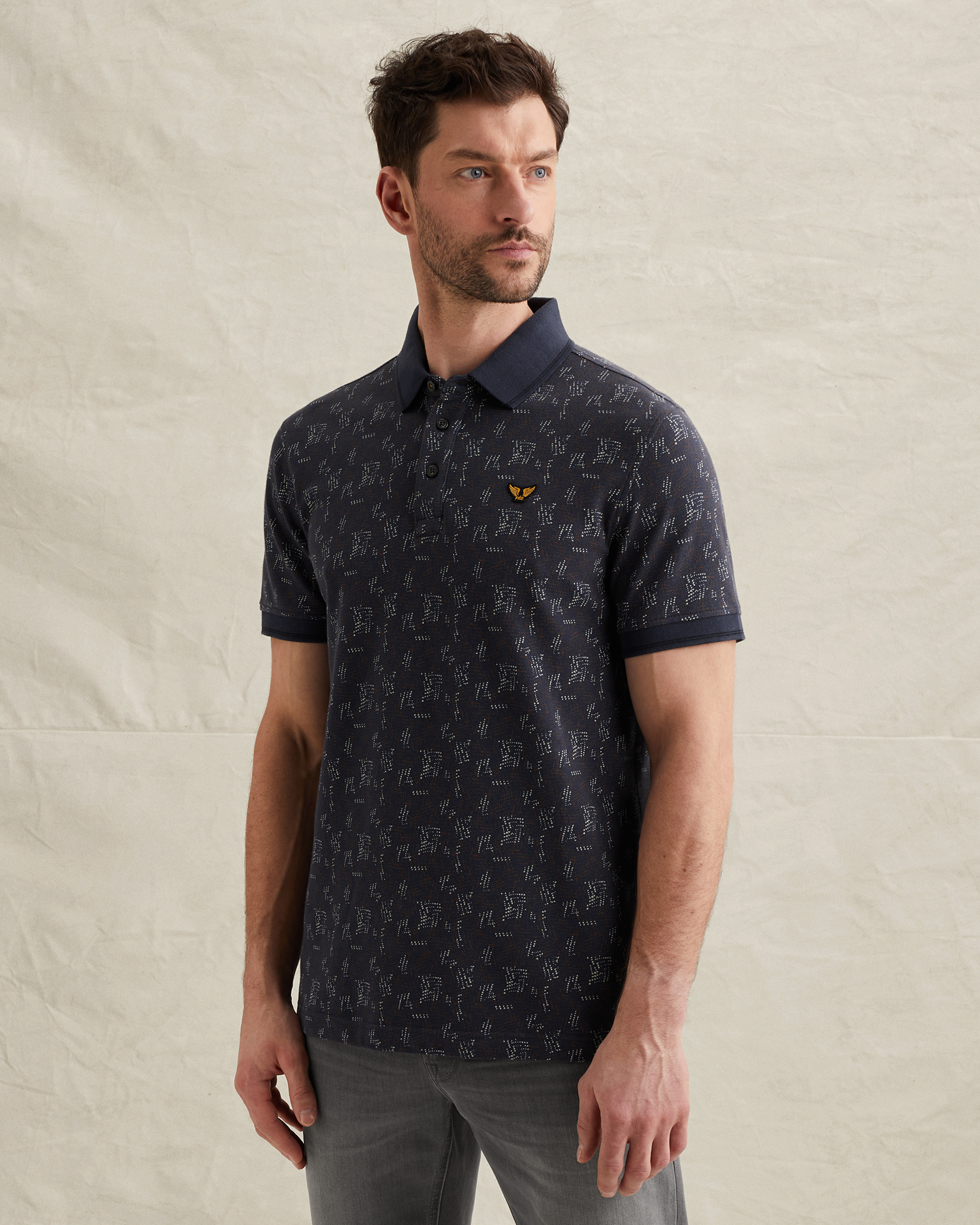 PME Legend Polo shirt with allover print and ribbed collarx