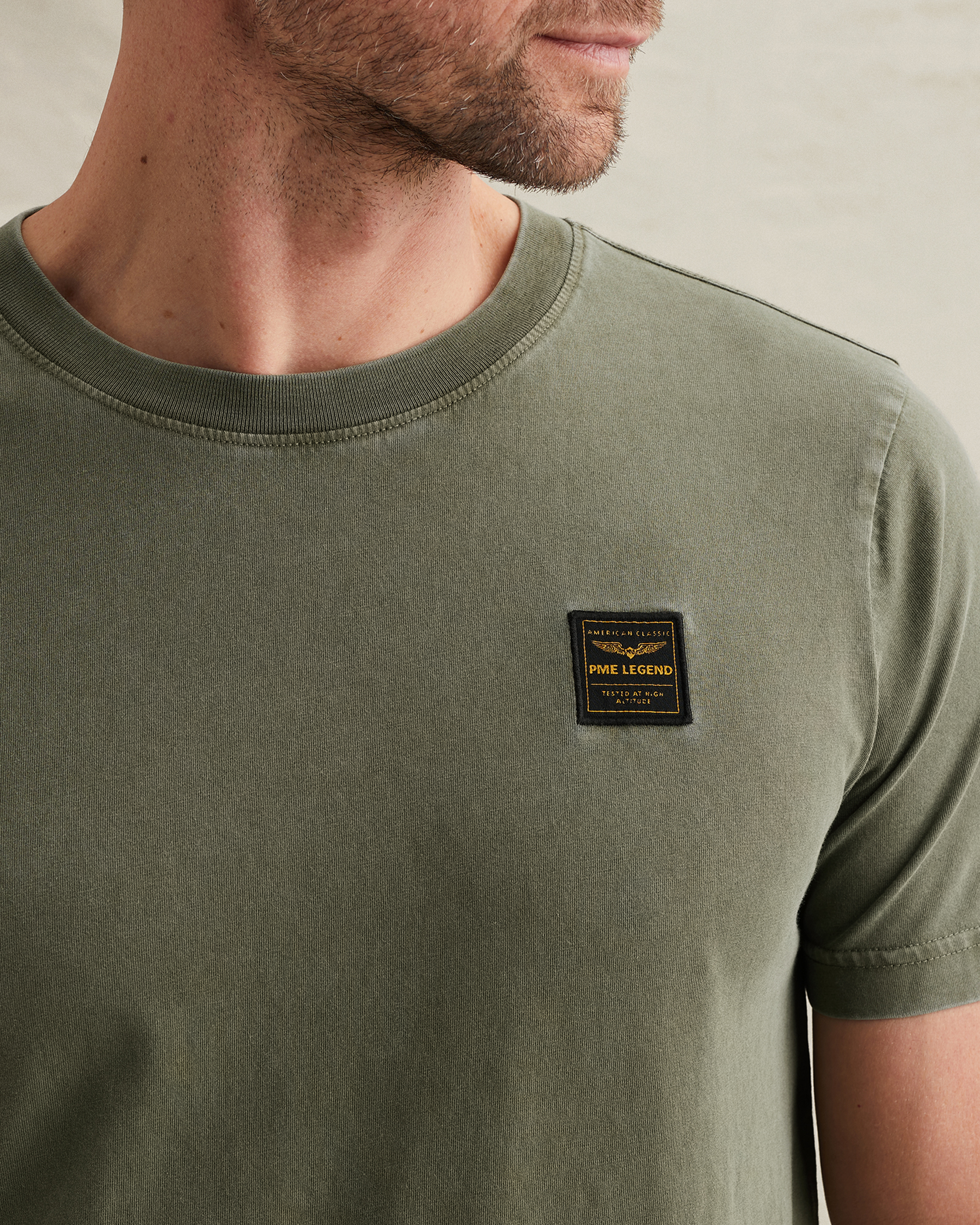 PME Legend T-shirt with a garment-dye wash and badgex
