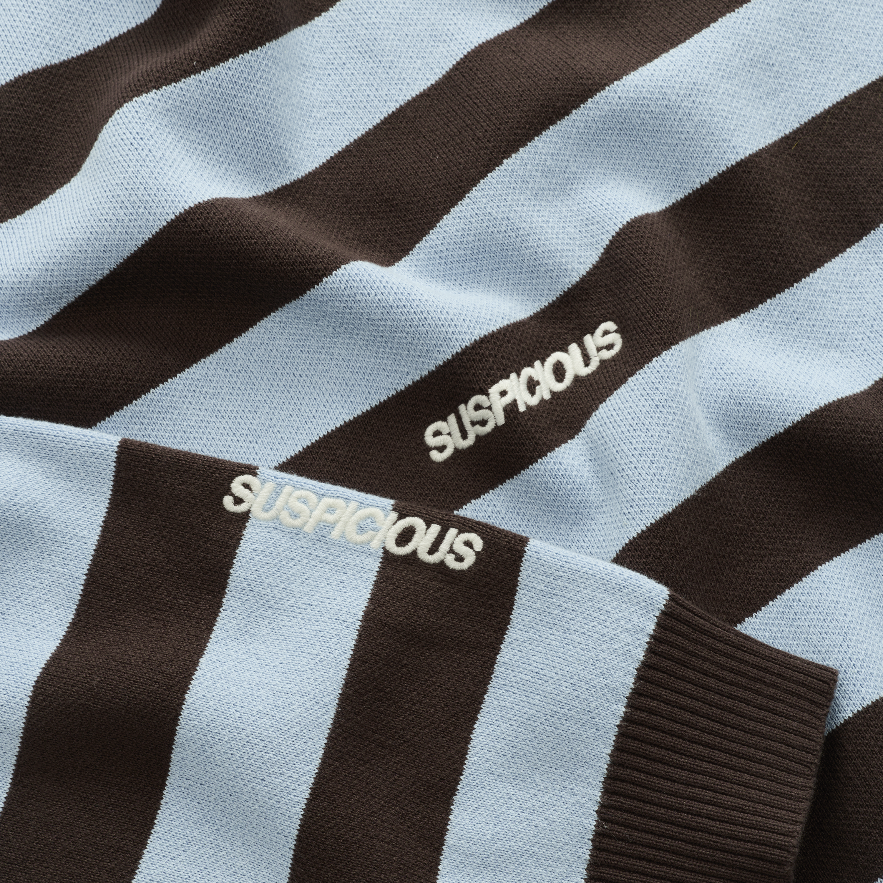 Suspicious Antwerp Fall / Striped Cotton Knit - Dusty Blue & Brown
