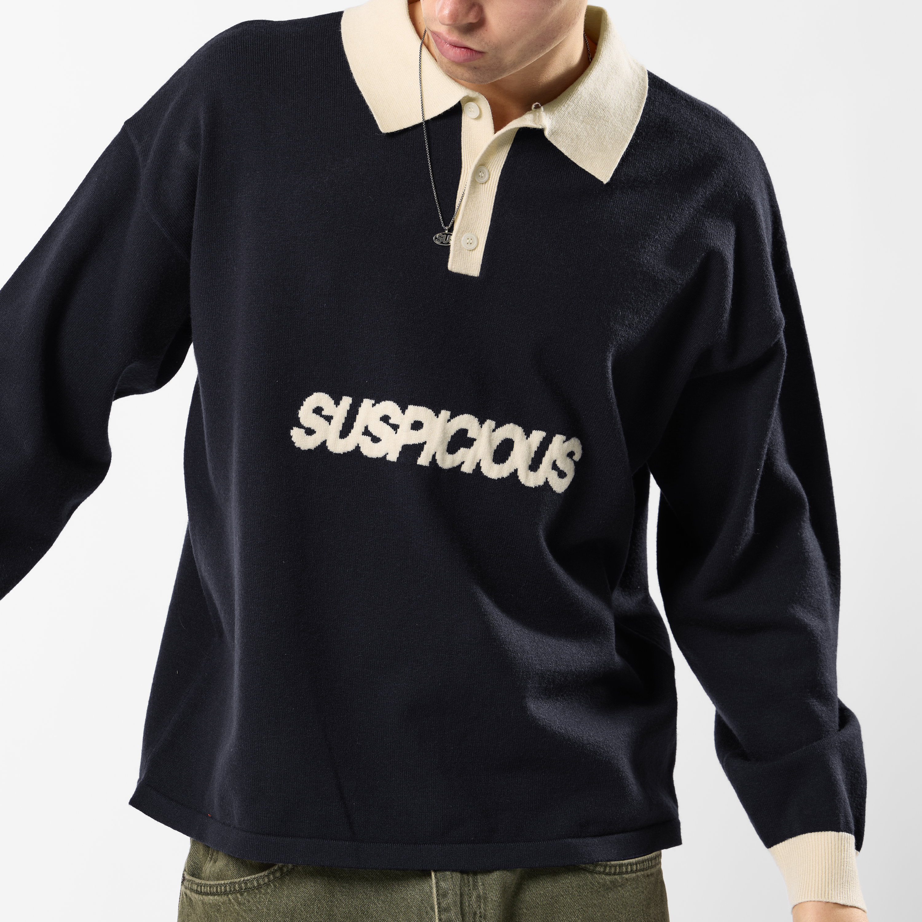 Suspicious Antwerp Winter3 / Icon Knitted Longsleeve Polo - Navy