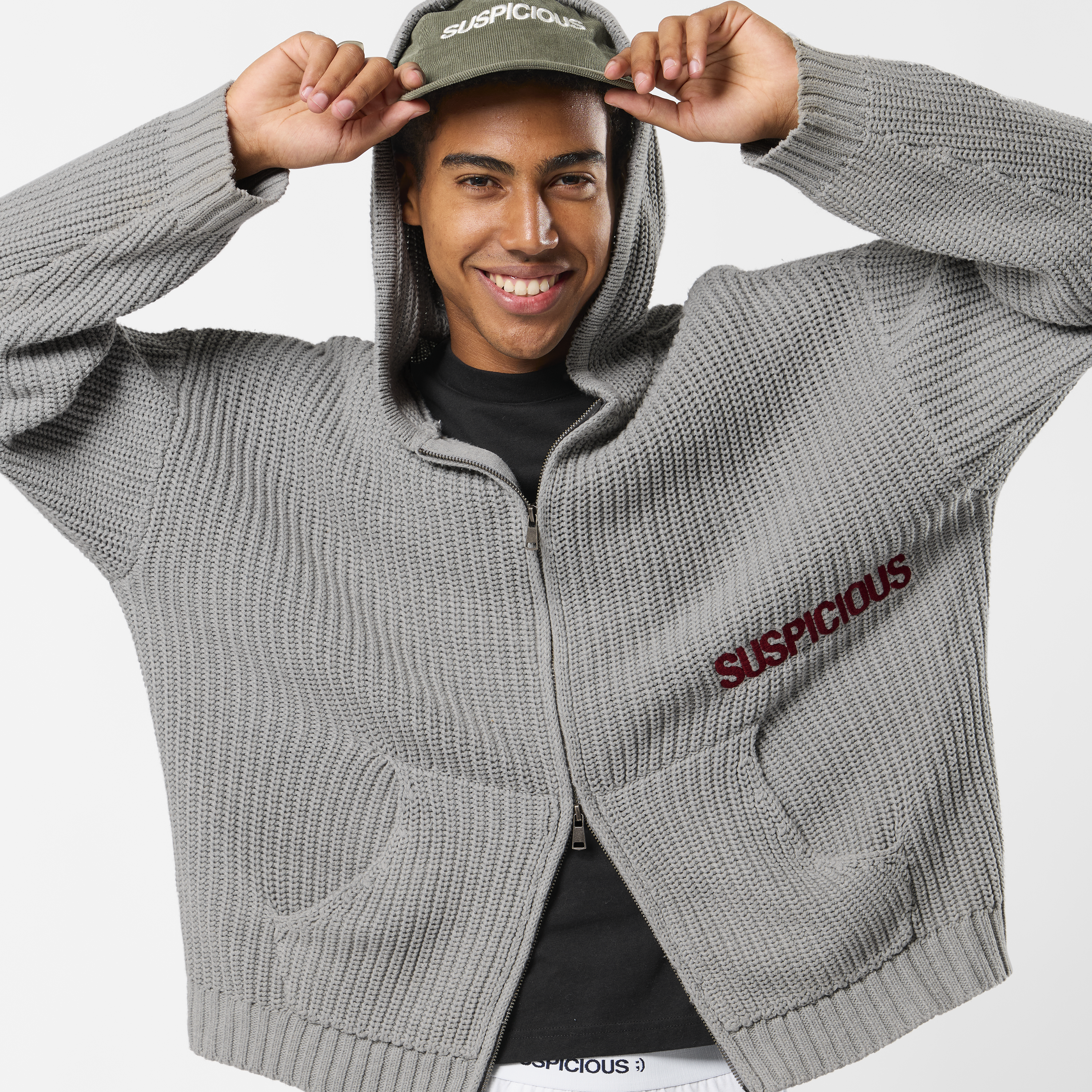 Suspicious Antwerp Fall / Core Zip-Up Knitted Hoodie - Neutral Heather
