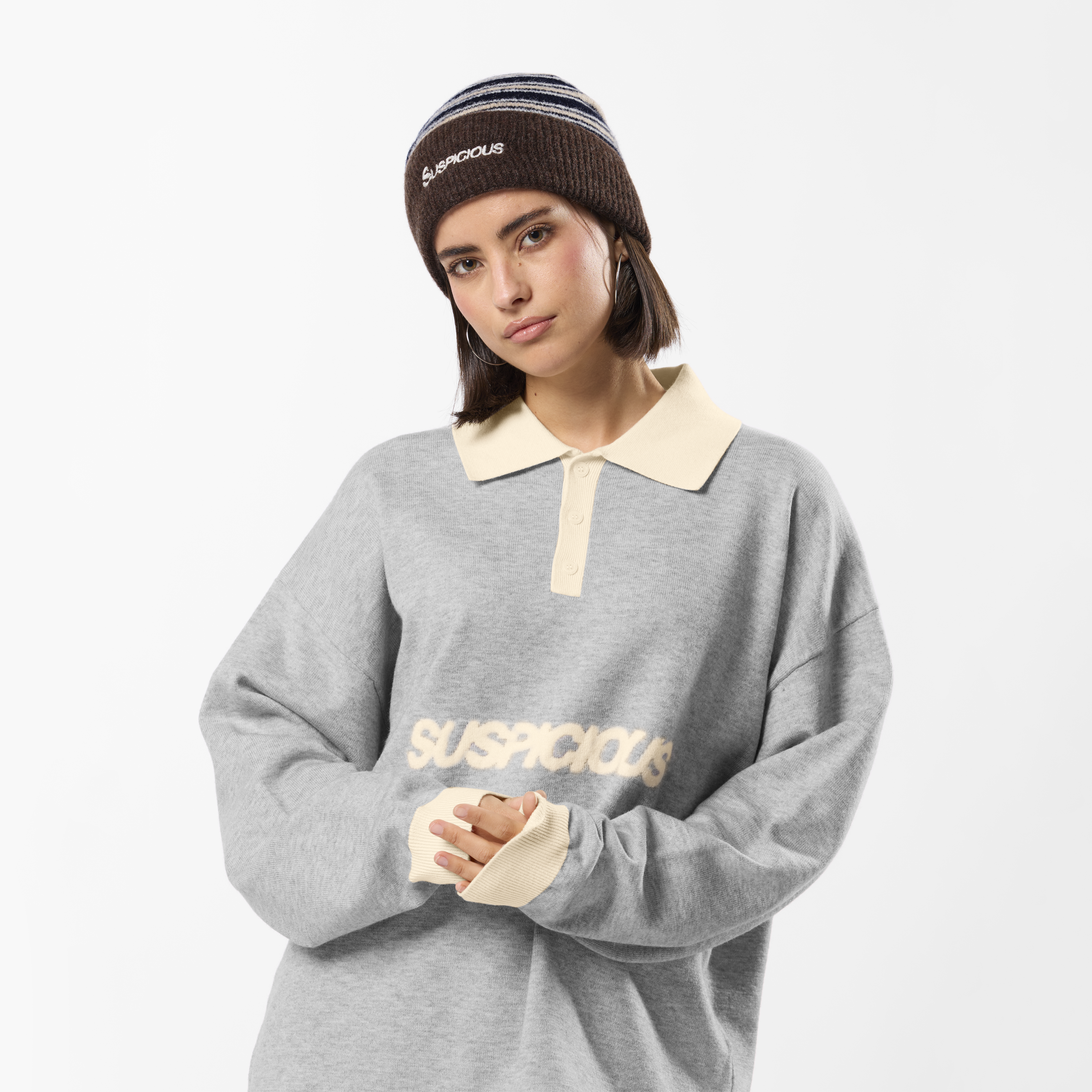 Suspicious Antwerp Winter3 / Icon Knitted Longsleeve Polo - Neutral Heather