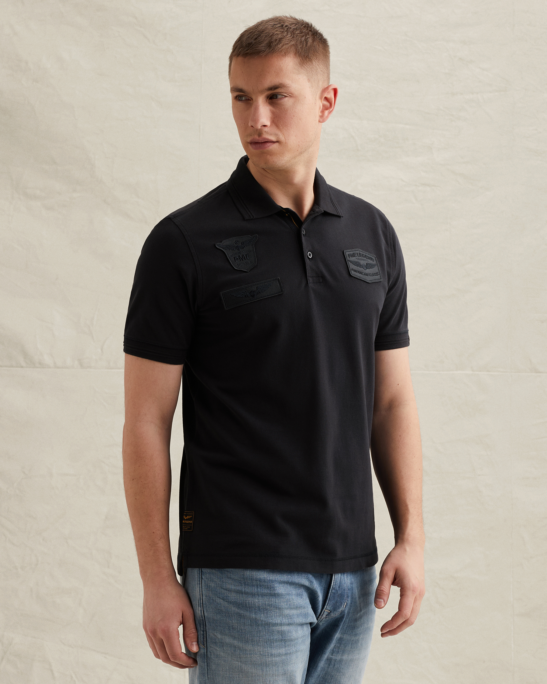 PME Legend Polo shirt with badges and ribbed collarx