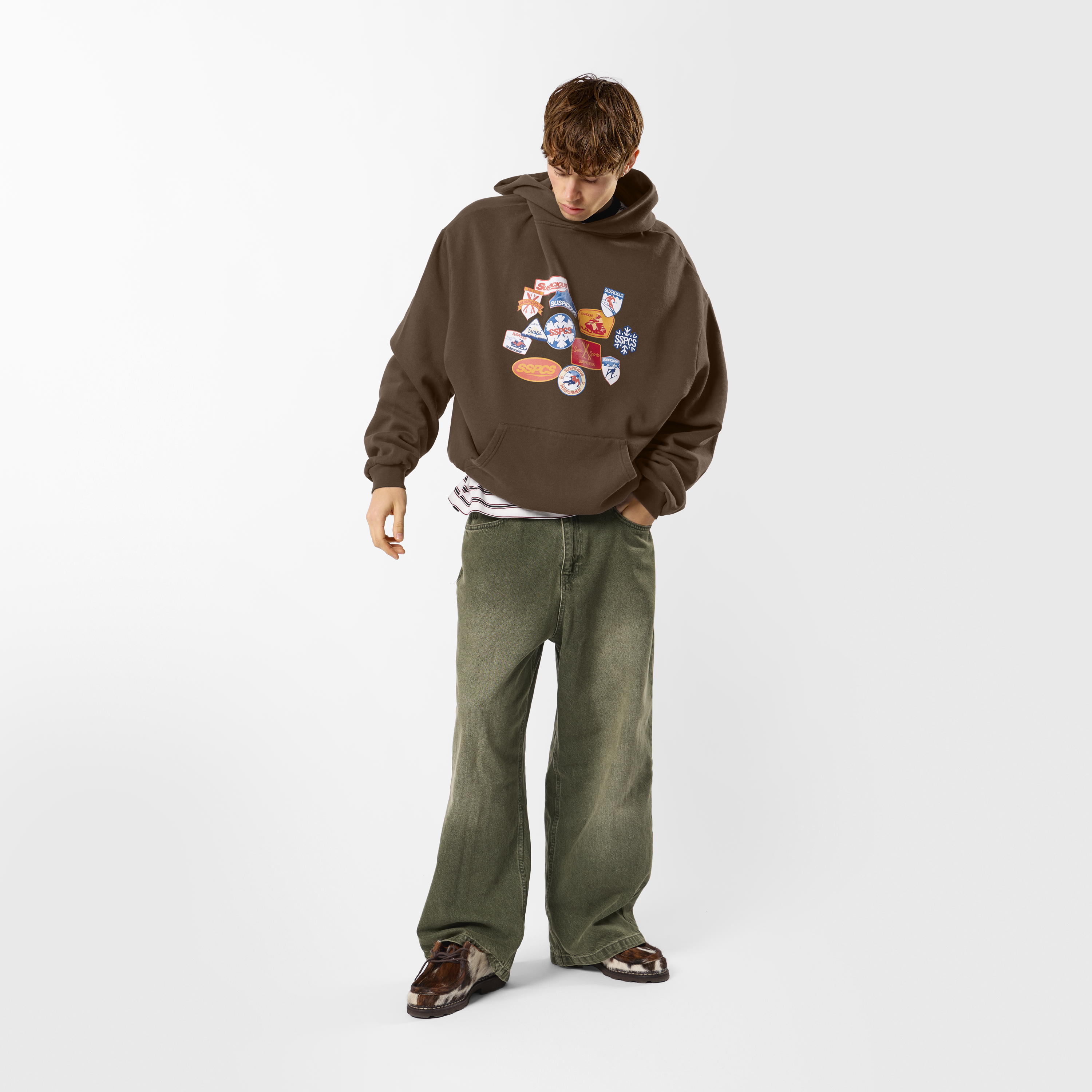 Suspicious Antwerp Winter3 / Patchwork Hoodie - Coffee