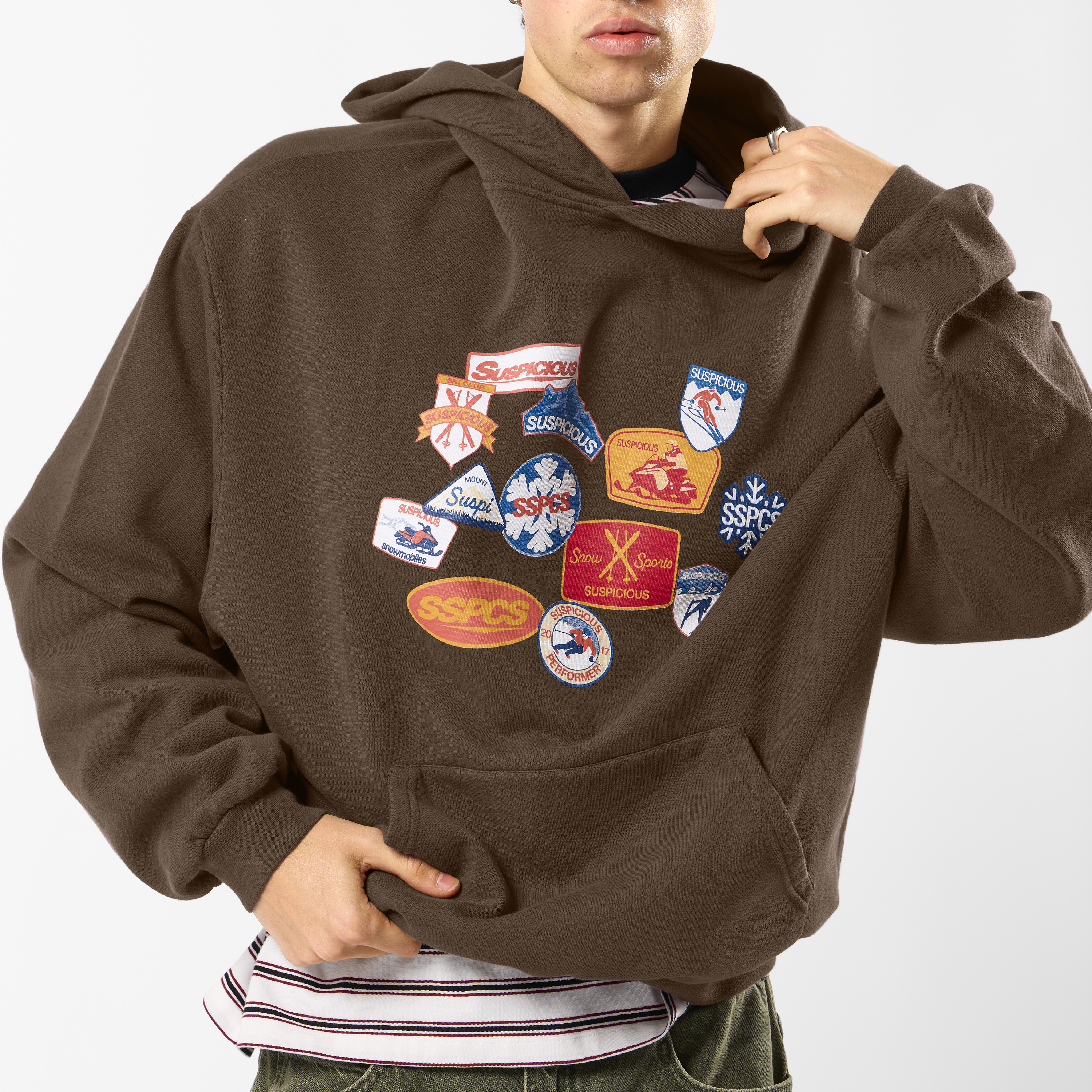 Suspicious Antwerp Winter3 / Patchwork Hoodie - Coffee