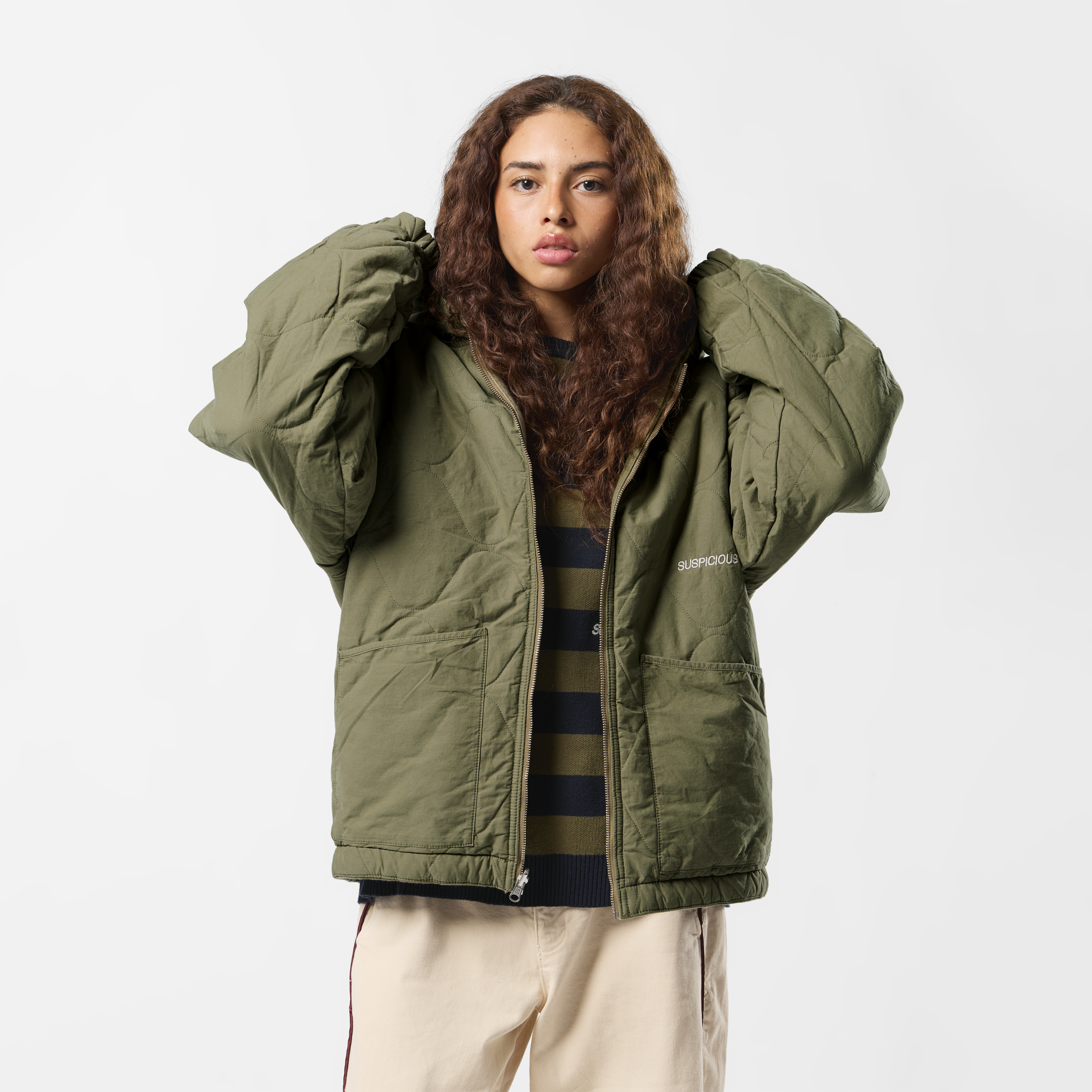 Suspicious Antwerp Fall / Reversible Canvas Hooded Jacket - Lichen Green