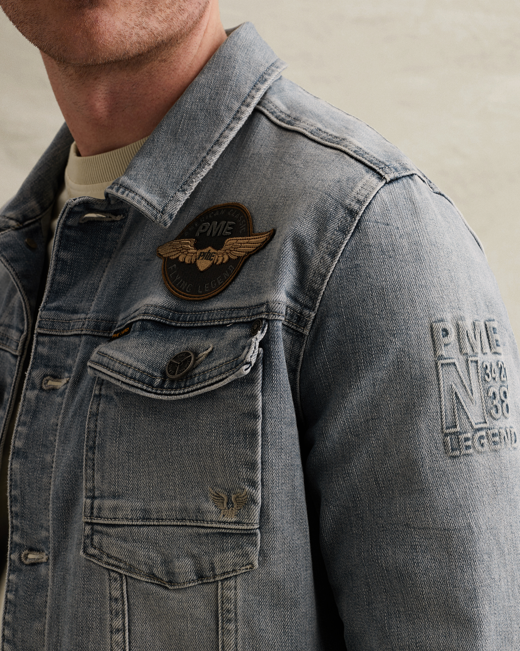 PME Legend Denim jacket with badgesx