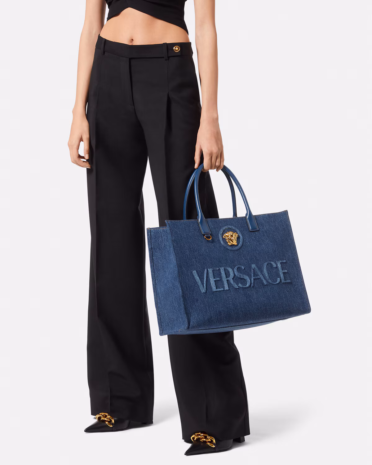 Versace La Medusa Denim Large Tote Bag